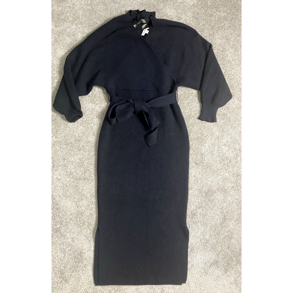 ee:some Womens Sweater Dress V Neck Long Sleeve Belted Black Size M
